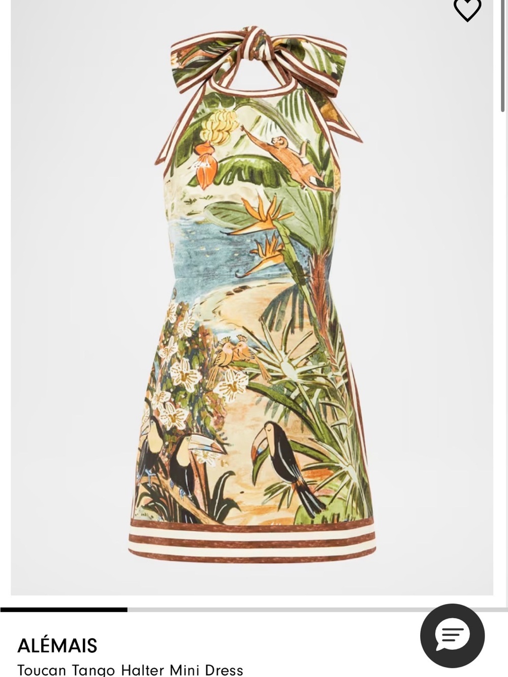 Alemais Toucan Print Halter Mini Dress — Green/Blue/Brown
